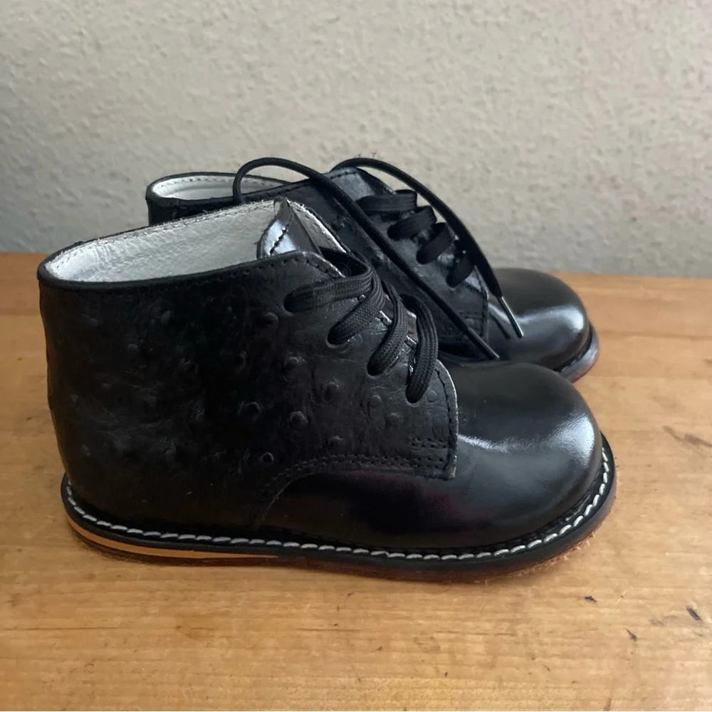 Josmo Black Leather Lace Up Baby Toddler Walking Shoes Boys Sz 7.5
